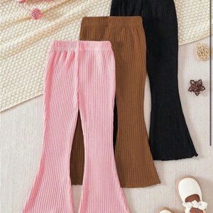 SHEIN Kids Ribbed Flare Pants - Pink, Brown, Black